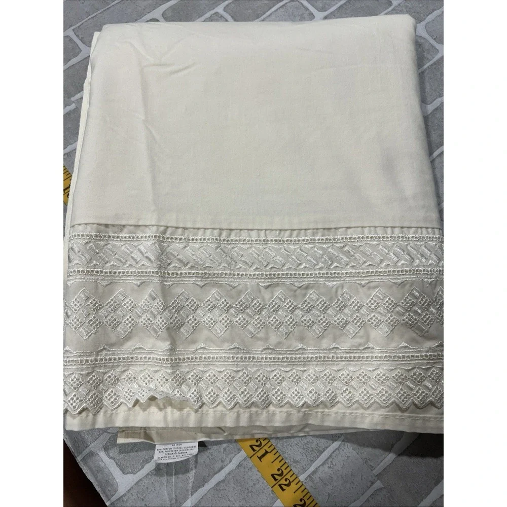 Cannon Mills Queen Flat Sheet Beige No Iron Cotton Blend Made USA 98X89